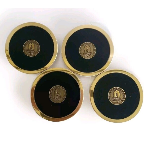 1996 Buick Brass/Leather Drink Coasters Barware Set Vtg Automobile Car Bar Decor - Picture 5 of 11